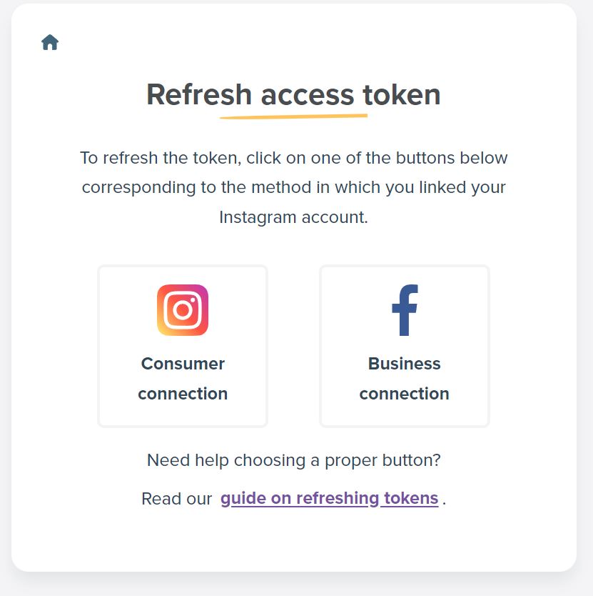 Screenshot from access token page showing two buttons - consumer connection and business connection.
