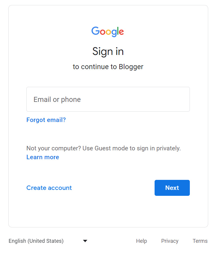 Screenshot showing blogger logging form. 