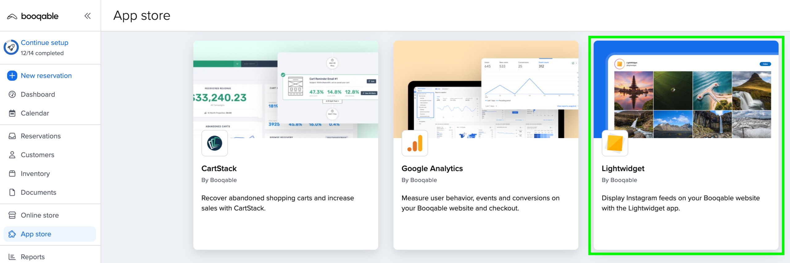 Screenshot showing the App store page of the Booqable platform