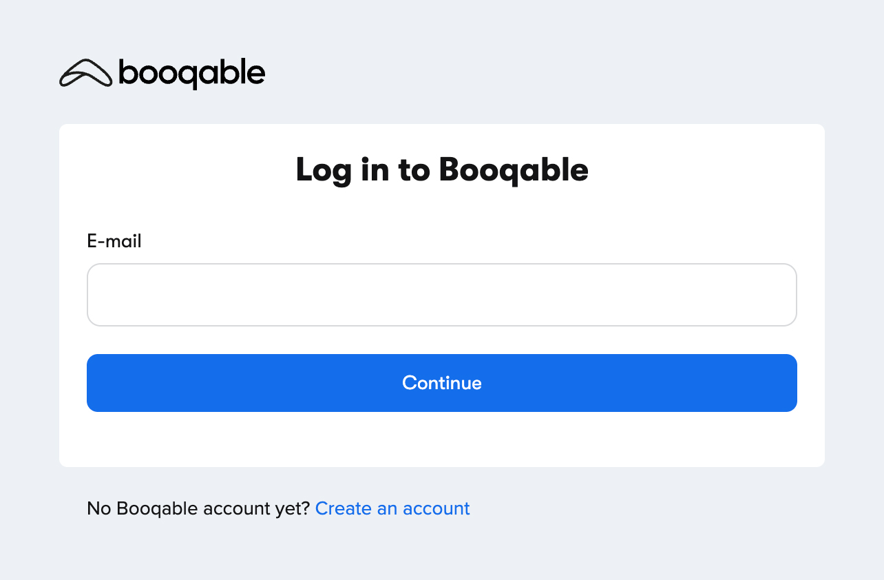Screenshot showing login form for Booqable platform