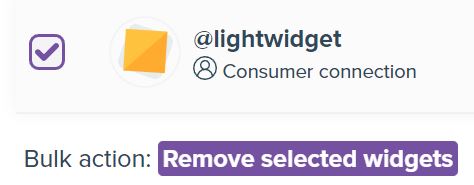 Screenshot showing the bulk action with Remove selected widgets button.