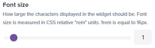 Screenshot from our widget creator showing the font size option.