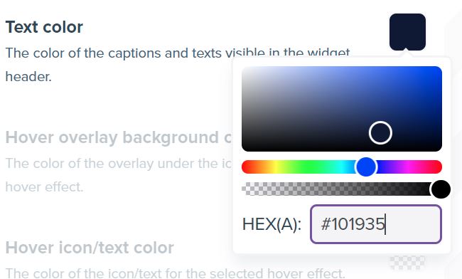 Screenshot showing how new color picker looks like in the widget creator.