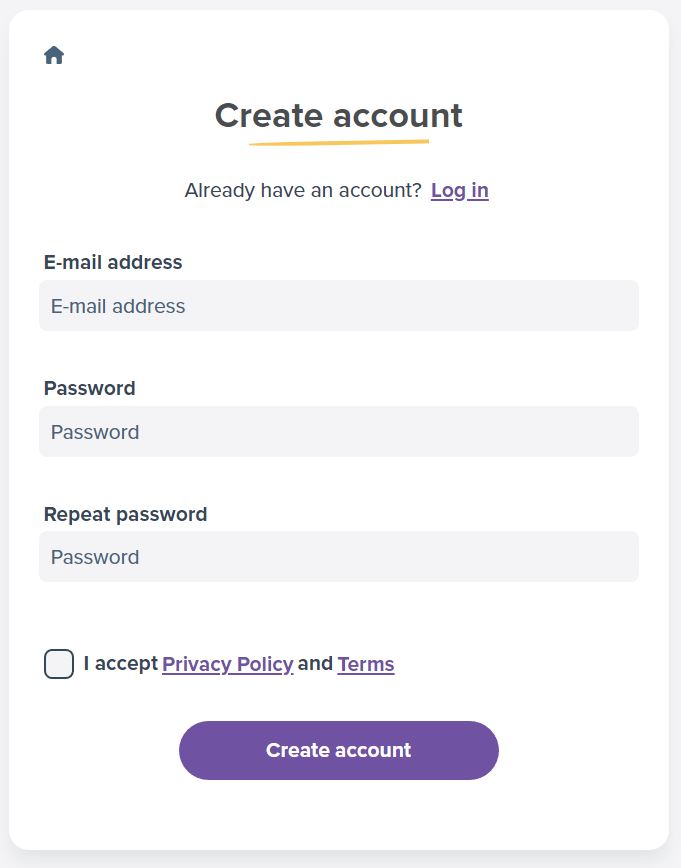 Screenshot showing create account page.