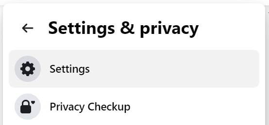 Screenshot showing highlighted Settings menu item on Facebook website.