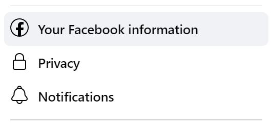 Screenshot showing Your Facebook information link.