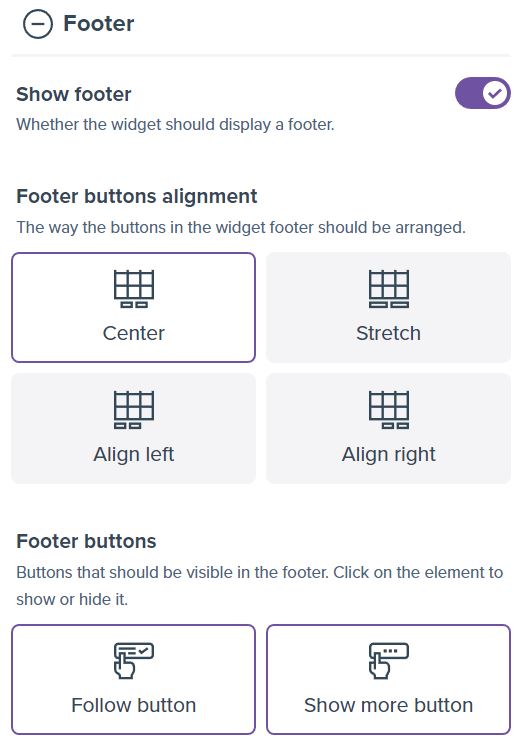 Screenshot showing footer settings available in widget creator.