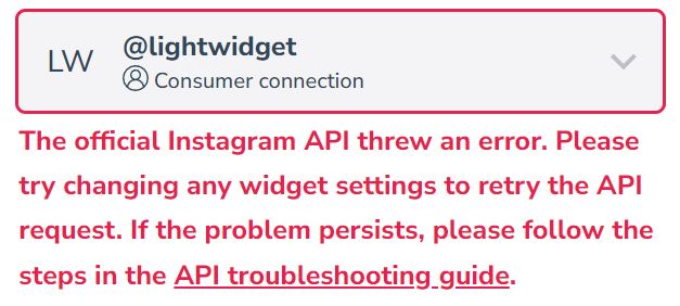 An example of the Instagram API error on our website.