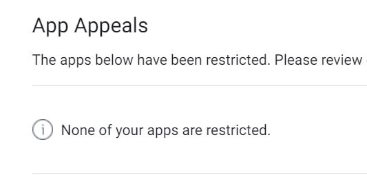Screenshot from App Appeals page.
