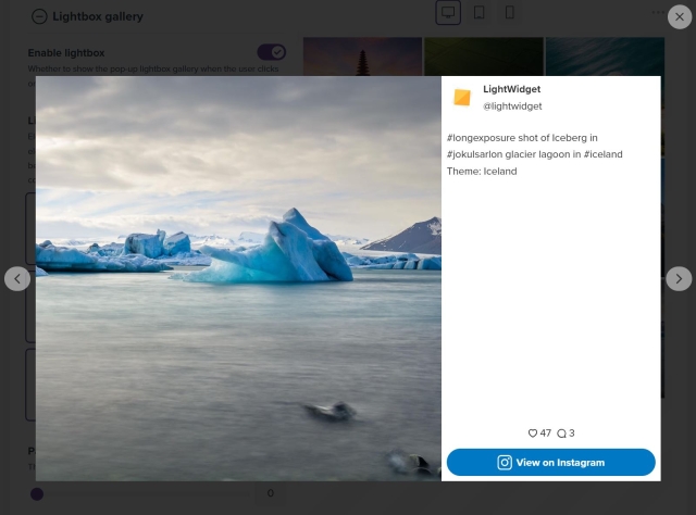 Lightbox gallery in Instagram widgets | LightWidget