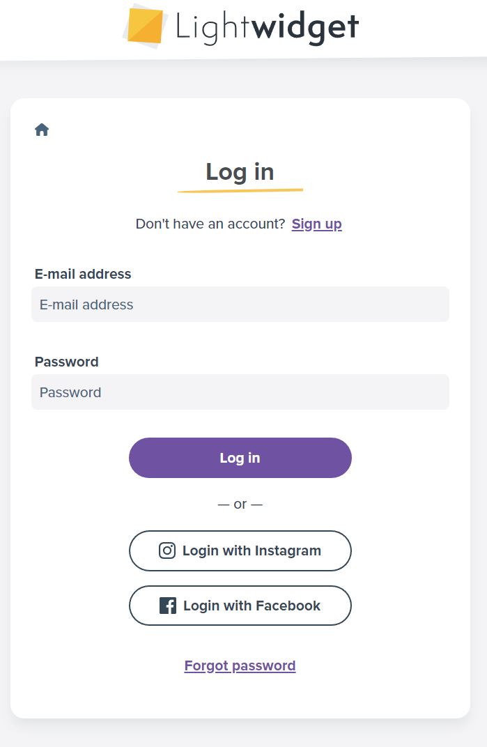 Screenshot showing LightWidget login form.
