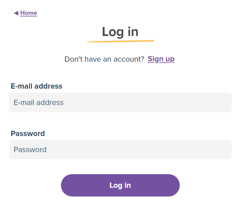 Screenshot showing the form from the login page.