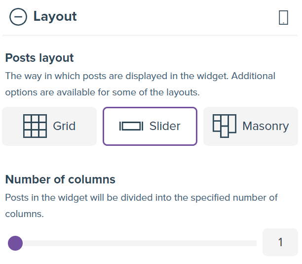 Screenshot showing mobile configuration for the widget.