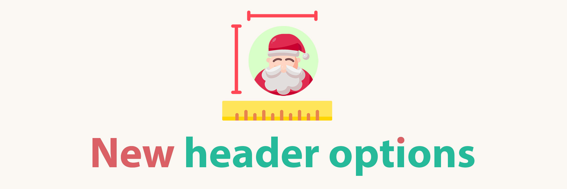 Illustration showing Santa Claus profile photo with the resizing measured and the new header options caption.