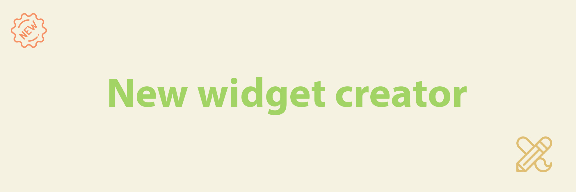 Illustration showing new widget creator text and two visual icons in the image corners.
