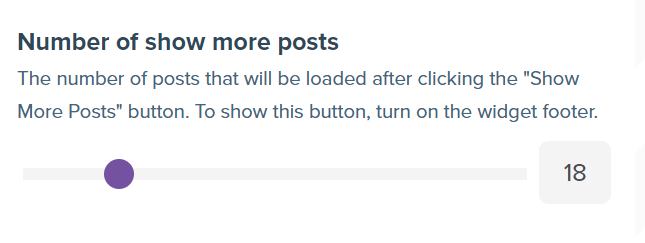 Screenshot showing the slider and input of the Number of show more posts control. 
