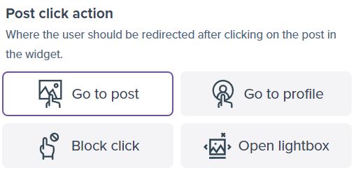 Screenshot from our widget creator showing the post click action option.