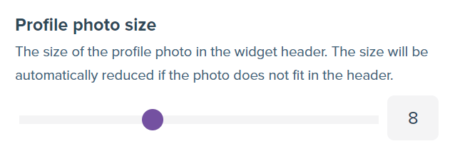 Screenshot showing profile photo size input in the widget creator. 