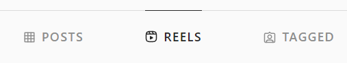 Screenshot from Instagram website showing Reels tab selected. 