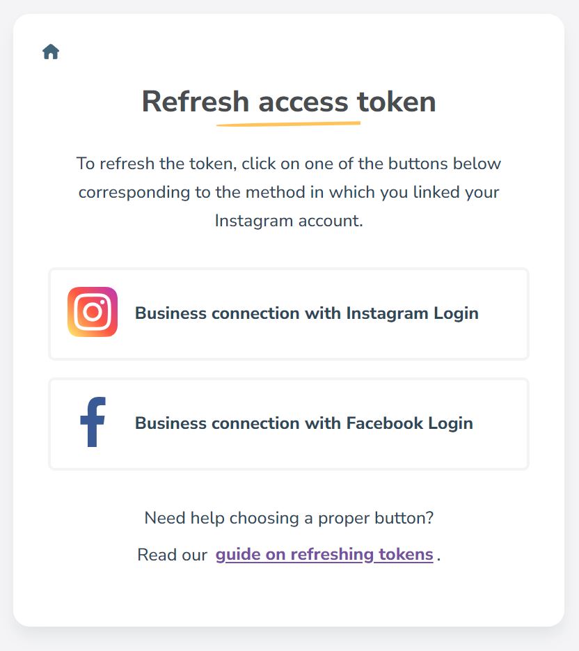 Screenshot from access token page showing two buttons to renew the expired token.