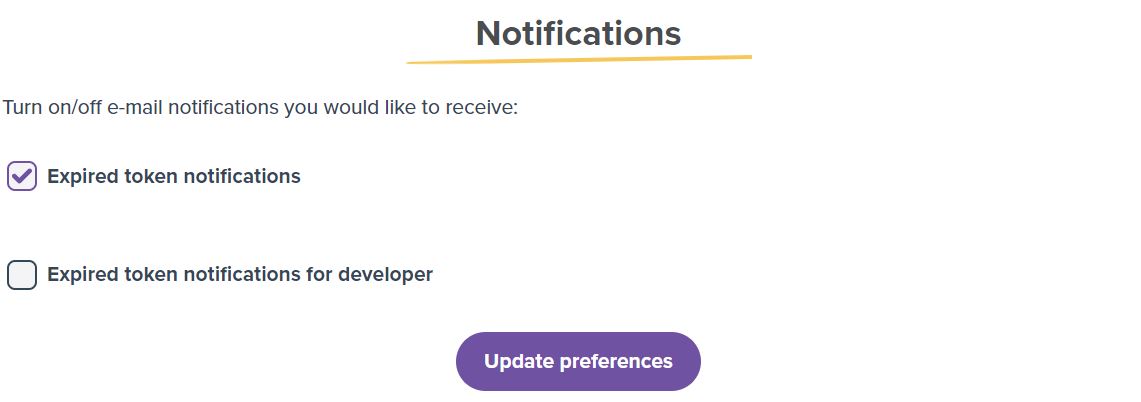 Screenshot showing the available options in notifications section from Settings page. 
