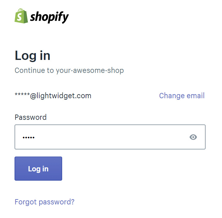 Screenshot of Shopify login screen