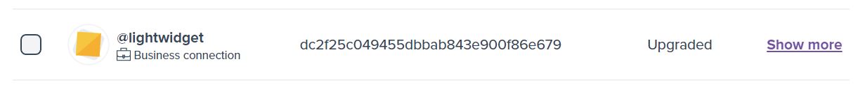 Screenshot from the list of user widgets showing table row with upgraded widget and the Show more button.