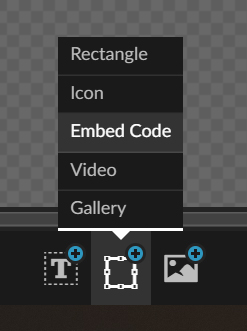 Screenshot showing how to add Embed Code element to Showit canvas. 