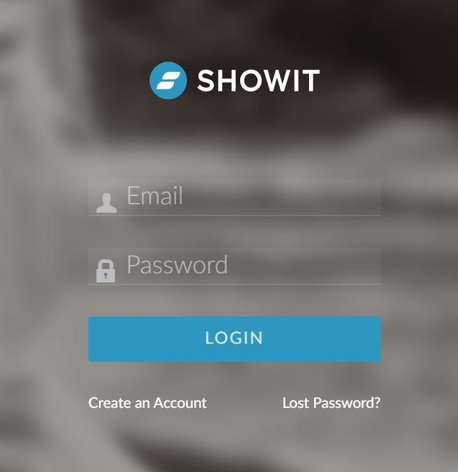 Screenshot showing login screen on Showit website. 