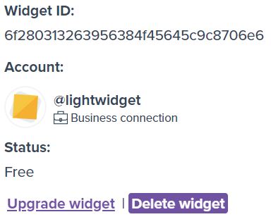 Screenshot showing the Delete widget button on the widget info page.