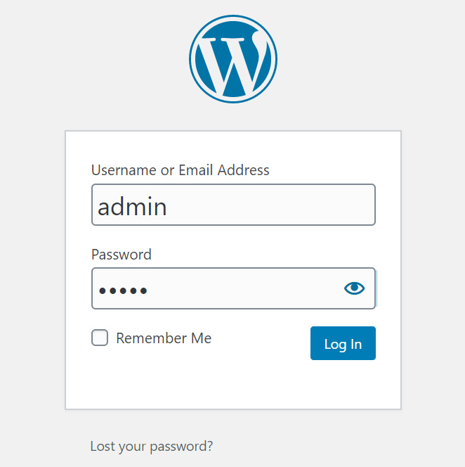 Screenshot of WordPress login panel