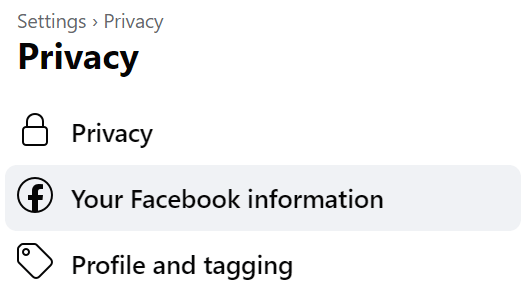 Screenshot showing Your Facebook information link.